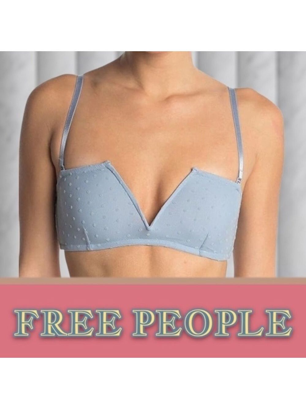 FREE PEOPLE Sierra Swiss Dot Metal Bar V-Neck Convertible Bandeau/Bralette NWT